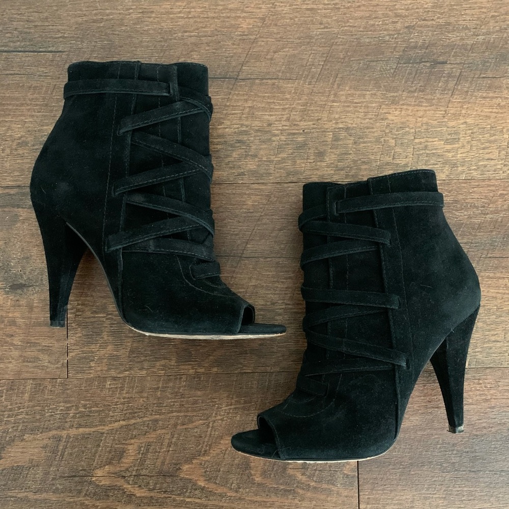 Vince Camuto Black Suede Peeptoe Bootie